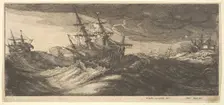 Warship and a spouting whale, 1665. Creator: Wenceslaus Hollar