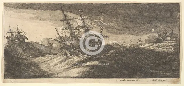 Warship and a spouting whale, 1665. Creator: Wenceslaus Hollar.