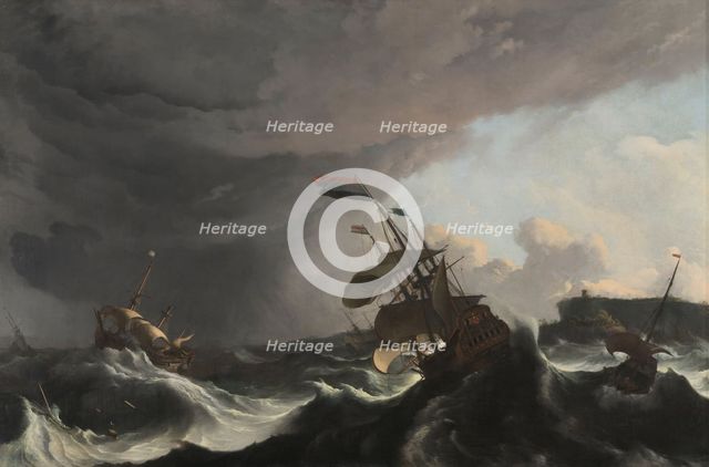 Warships in a Heavy Storm, c.1695. Creator: Ludolf Bakhuizen.
