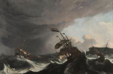 Warships in a Heavy Storm, c.1695. Creator: Ludolf Bakhuizen