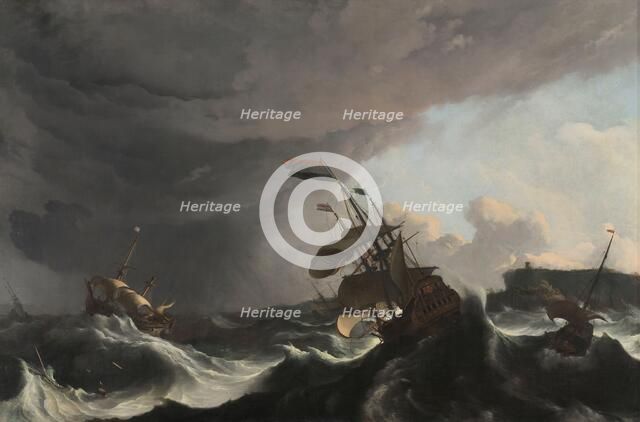 Warships in a Heavy Storm, c.1695. Creator: Ludolf Bakhuizen.
