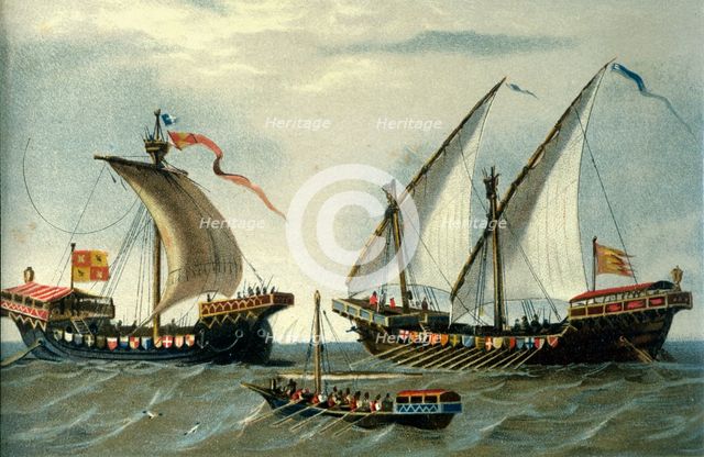 Warships in the Mediterranean sea, 13th century. Creator: Unknown.