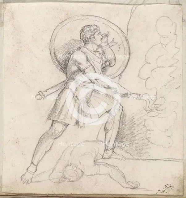 Warrior with a Shield and Torch, 1775/80. Creator: Jacques-Louis David.
