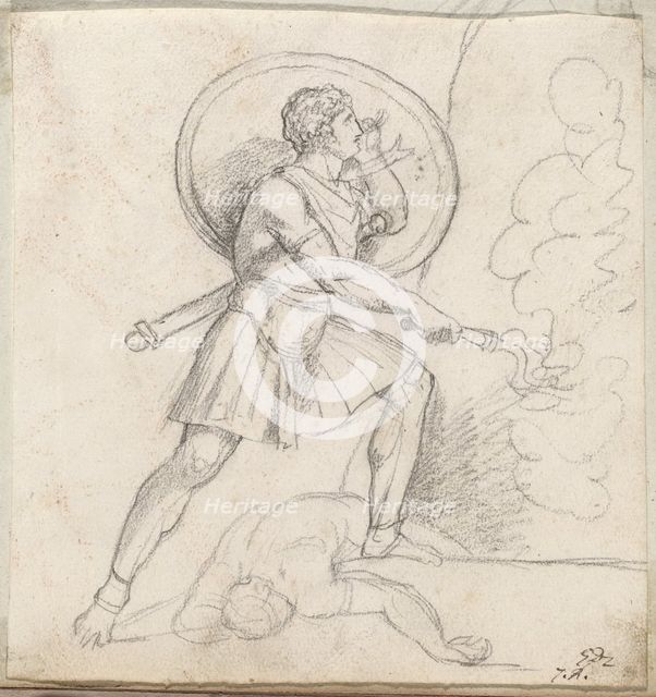 Warrior with a Shield and Torch, 1775/80. Creator: Jacques-Louis David.