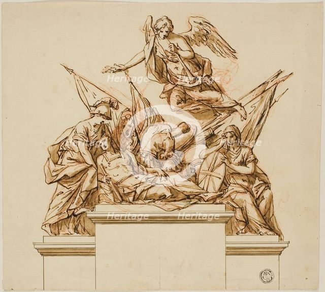 Warrior Accompanied by Britannia, Minerva, and Fame (recto); D..., c. 1733 (recto); c. 1740 (verso). Creators: John Michael Rysbrack, Richard Wilson.