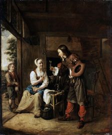 Warrior and Servant 1653. Artist: Pieter de Hooch