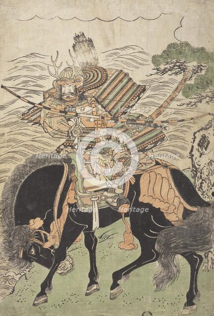 Warrior Mounted on a Black Horse (image 1 of 2), c1780s. Creator: Kitao Shigemasa.