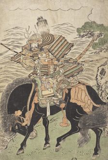 Warrior Mounted on a Black Horse (image 1 of 2), c1780s. Creator: Kitao Shigemasa