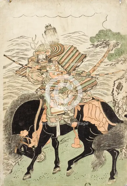 Warrior Mounted on a Black Horse (image 2 of 2), c1780s. Creator: Kitao Shigemasa.