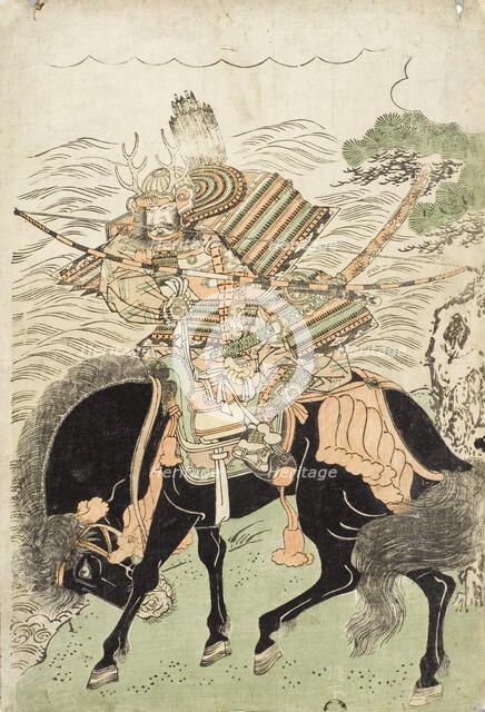 Warrior Mounted on a Black Horse (image 2 of 2), c1780s. Creator: Kitao Shigemasa.