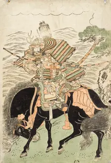 Warrior Mounted on a Black Horse (image 2 of 2), c1780s. Creator: Kitao Shigemasa