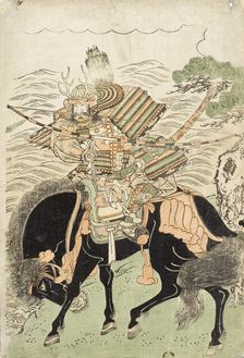 Warrior Mounted on a Black Horse (image 2 of 2), c1780s. Creator: Kitao Shigemasa