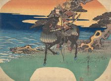 Warrior Riding Black Horse along the Sea Shore, ca. 1835., ca. 1835. Creator: Ando Hiroshige