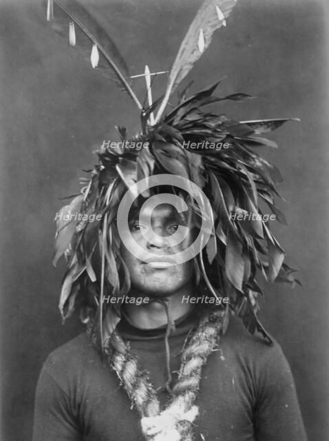 Warrior's feather head-dress-Cowichan, c1913. Creator: Edward Sheriff Curtis.