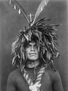 Warrior's feather head-dress-Cowichan, c1913. Creator: Edward Sheriff Curtis