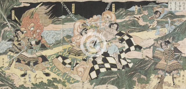Warriors Fighting: A Battle of Demons of the Lower World (image 2 of 2), 18th-19th century. Creator: Katsukawa Shuntei.