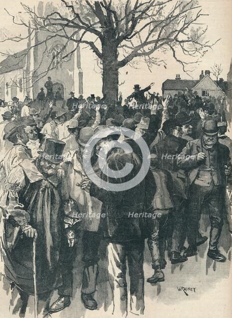 Warwickshire farm labourers' strike: meeting at Whitnash, 1872 (1906). Artist: William Rainey.