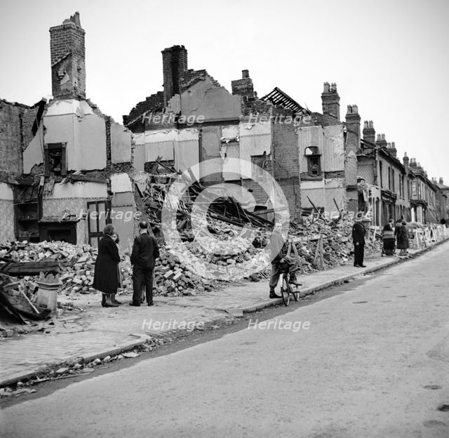 Wartime bomb damage, Highgate Road, Sparkbrook, Birmingham, West Midlands, 29 July 1942. Artist: James Nelson.