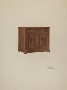 Wash Cabinet, with Marble Top and Semi-back, 1937/1940. Creators: Geoffrey Holt, William Kieckhofel