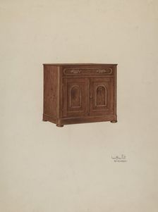 Wash Cabinet, with Marble Top and Semi-back, 1937/1940. Creators: Geoffrey Holt, William Kieckhofel