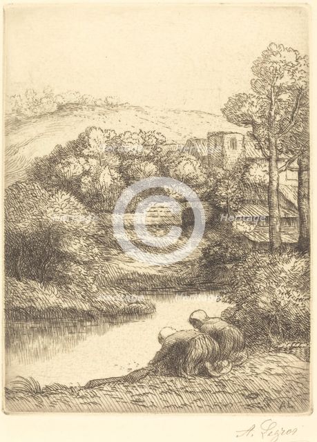 Wash-house, called "The Washerwomen" (Le lavoir, dite "Les Laveuses"). Creator: Alphonse Legros.
