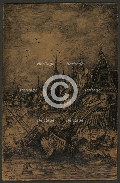 Washed Up Ships, 1864. Creator: Rodolphe Bresdin.