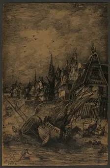 Washed Up Ships, 1864. Creator: Rodolphe Bresdin