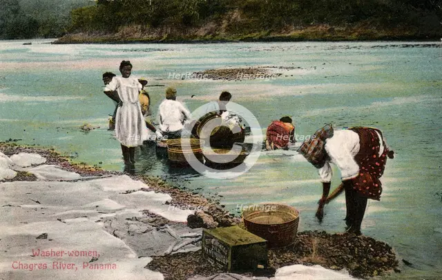 Washerwomen, Charges River, Panama, early 20th century. Artist: Unknown
