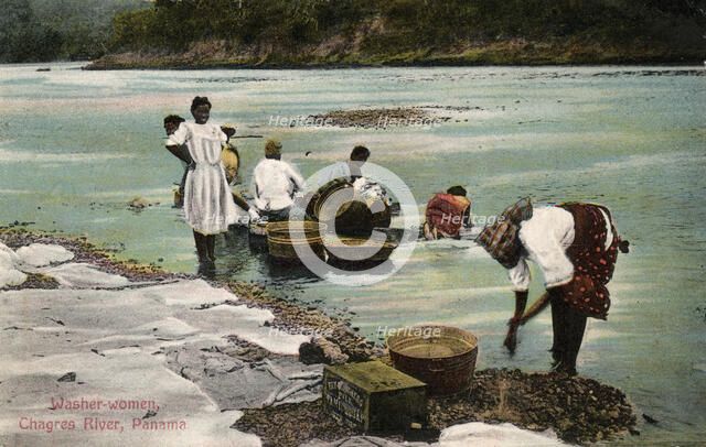 Washerwomen, Charges River, Panama, early 20th century. Artist: Unknown