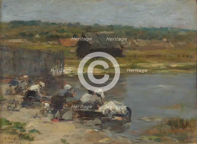 Washerwomen at the Edge of the Pond, 1880/85. Creator: Eugene Louis Boudin.