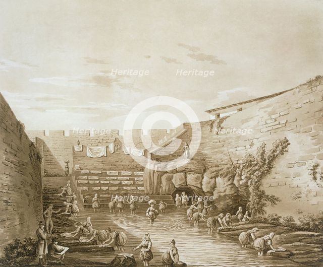Washerwomen at the Fountain of Arethusa, pub. 1807. Creator: William Wilkins (1778-1839).