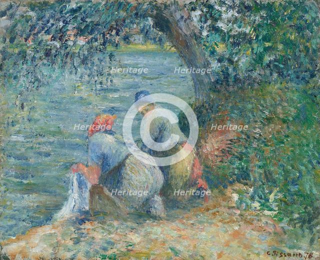 Washerwomen at the water's edge, Pontoise, 1878. Creator: Pissarro, Camille (1830-1903).