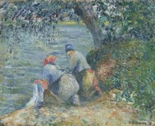 Washerwomen at the water's edge, Pontoise, 1878. Creator: Pissarro, Camille (1830-1903)