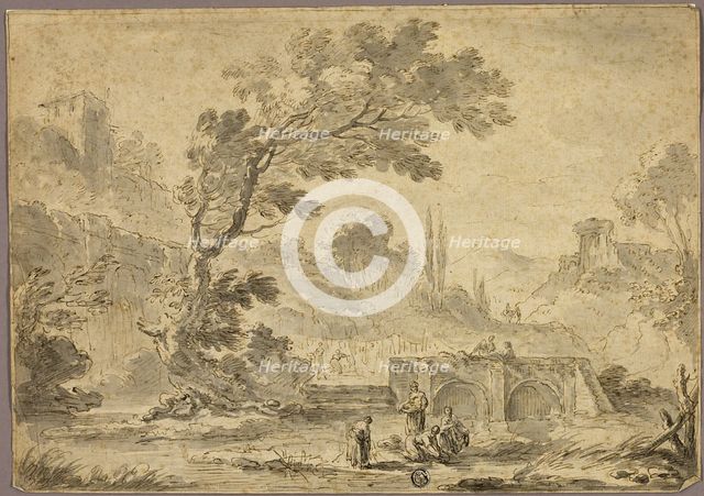Washerwomen by Stream in Italianate Landscape, n.d. Creator: Andrea Locatelli.