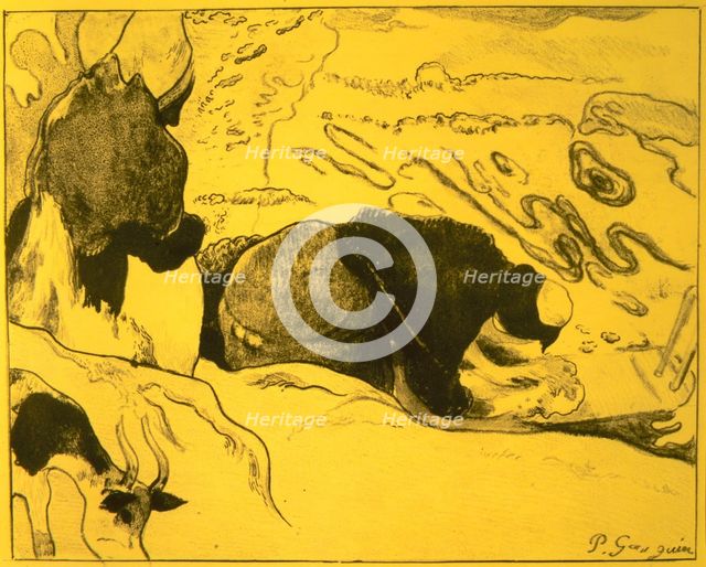 Washerwomen, from the Volpini Suite: Dessins lithographiques, 1889., 1889. Creator: Paul Gauguin.