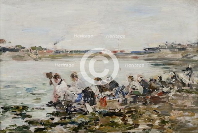 Washerwomen on the banks of the Touques, c1888. Creator: Eugene Louis Boudin.