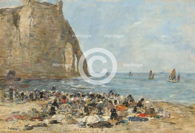 Washerwomen on the Beach of Etretat, 1894. Creator: Eugene Louis Boudin.