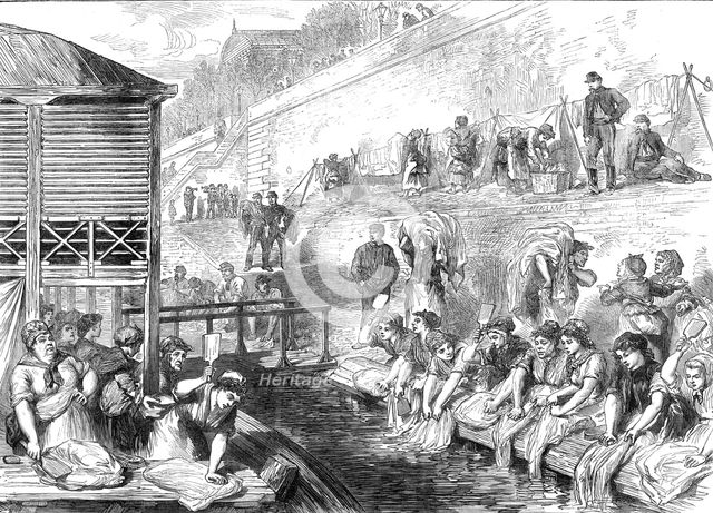 Washerwomen of the banlieue at the Quai de la Conference, Paris, 1871. Creator: Unknown.