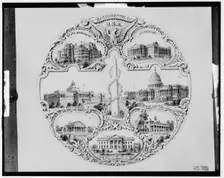 Washington buildings in a plaque or plate design invented by George R. Pohl..., c1900-1910. Creator: Unknown