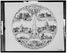 Washington buildings in a plaque or plate design invented by George R. Pohl..., c1900-1910. Creator: Unknown