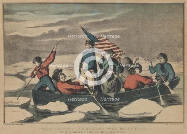 Washington Crossing the Delaware - Evening Previous to the Battle of Trenton, December ..., 1857-71. Creators: Nathaniel Currier, James Merritt Ives, Currier and Ives.