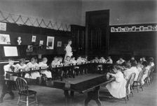 Washington, D.C. public schools - 5th Division class playing with blocks, (1899?). Creator: Frances Benjamin Johnston