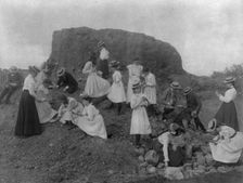 Washington, D.C. public schools field trip - 3rd Div. children examining rocks, (1899?). Creator: Frances Benjamin Johnston