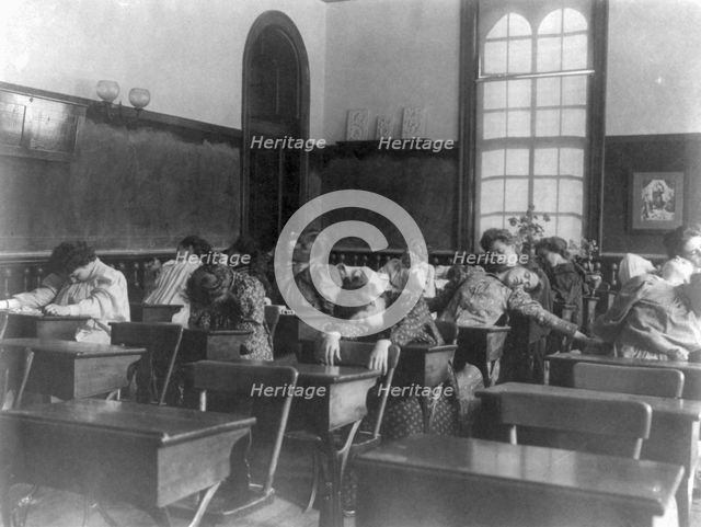 Washington, D.C. public schools, Normal School - girls stretching and relaxing, (1899?). Creator: Frances Benjamin Johnston.