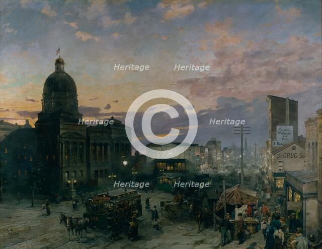 Washington Street, Indianapolis at Dusk, 1892-1895. Creator: Theodor Groll.