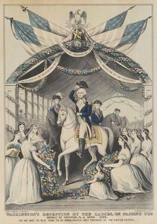 Washington's Reception by the Ladies on Passing the Bridge at Trenton, N.J., April 1789, o..., 1845. Creator: Nathaniel Currier