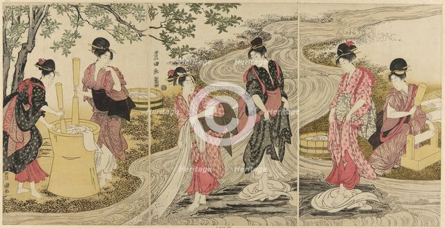 Washing Cloth in a Stream, c. 1797. Creator: Utagawa Toyokuni I.