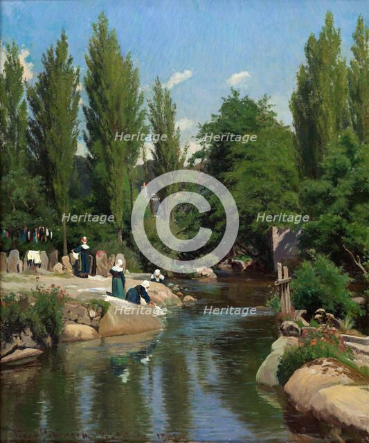 Washing clothes by a creek in Brittany, 1882. Creator: Viggo Christian Frederik Vilhelm Pedersen.