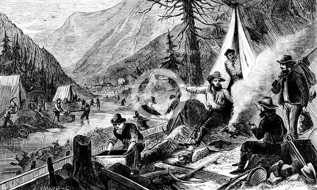 Washing for gold, California, c1850. Artist: Unknown