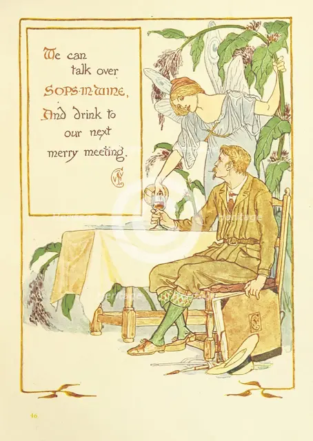 We can talk over Sops-In-Wine, And drink to our next merry meeting, 1899.  Creator: Walter Crane.
